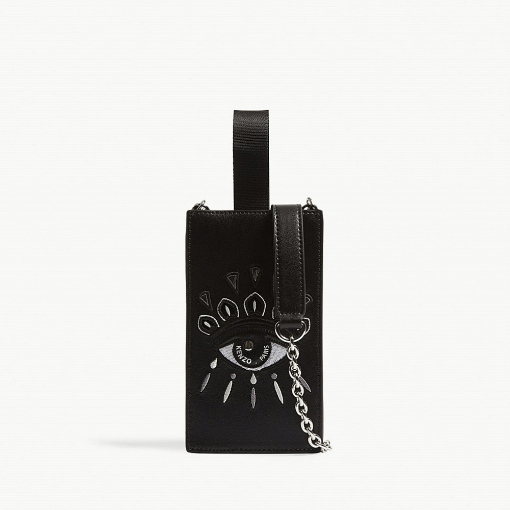 Kenzo Black Leather Eye Phone Chain Bag